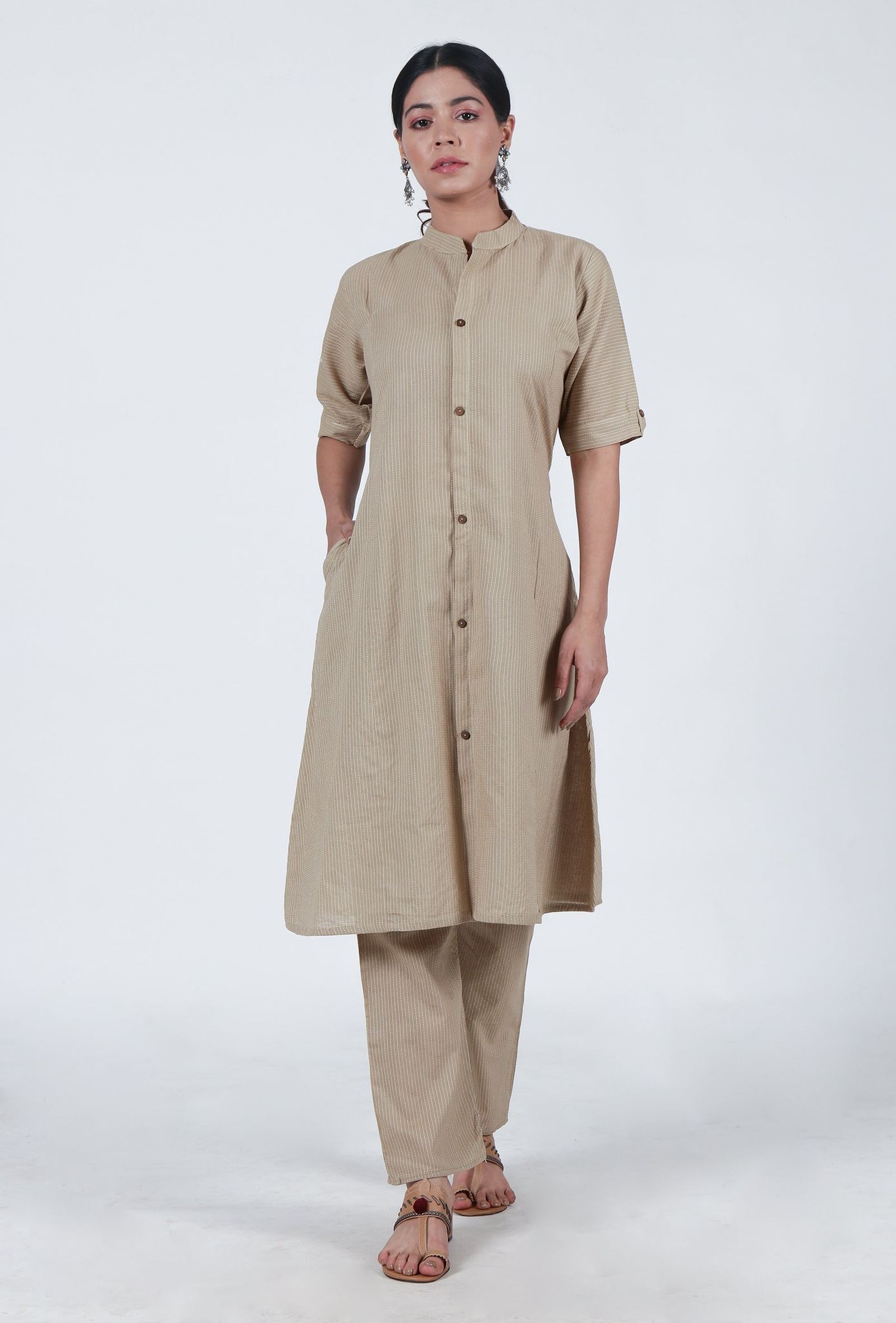 Beige Cotton Kurta-L