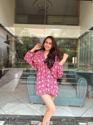 Pink Foil Printed Mini Dress-S