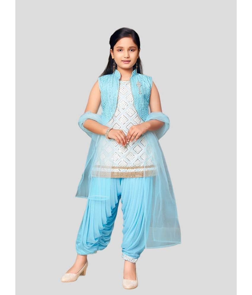 Aarika Girls Silk Patiala Kurta Set ( Pack of 1 , Sky Blue )