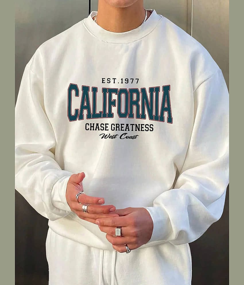 Eyebogler Fleece Round Neck Men's Sweatshirt - White ( Pack of 1 )