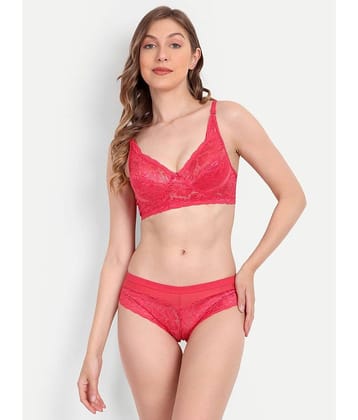 Aprozone Nylon Women's Bra & Panty Set ( Pink ) Lingerie Set