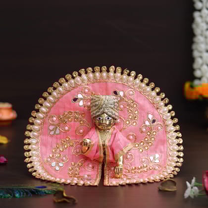 Pink, Silver Baal Gopal Cotton Vastra with Mukut/Dress (Size 4)