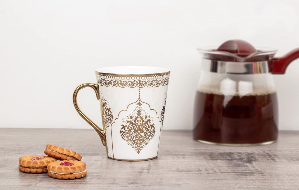 Femora Heritage Gold Coffee Mug Milk Mug - 330 ML, Set of 3 (Not Microwave Safe)