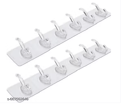 Transparent Self-Adhesive Wall Hooks Strip | Multipurpose Strong Hooks for Home, Bathroom & Kitchen