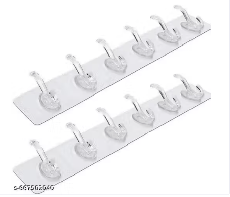 Transparent Self-Adhesive Wall Hooks Strip | Multipurpose Strong Hooks for Home, Bathroom & Kitchen
