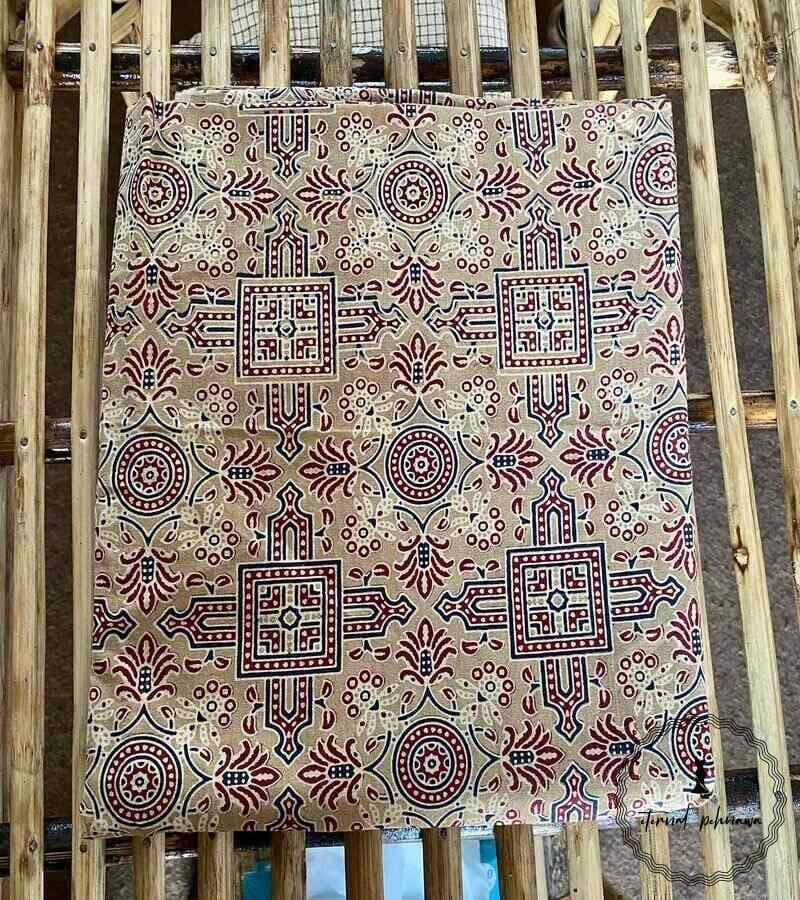 Ajrakh Cotton Fabric For Kurta-Light Brown