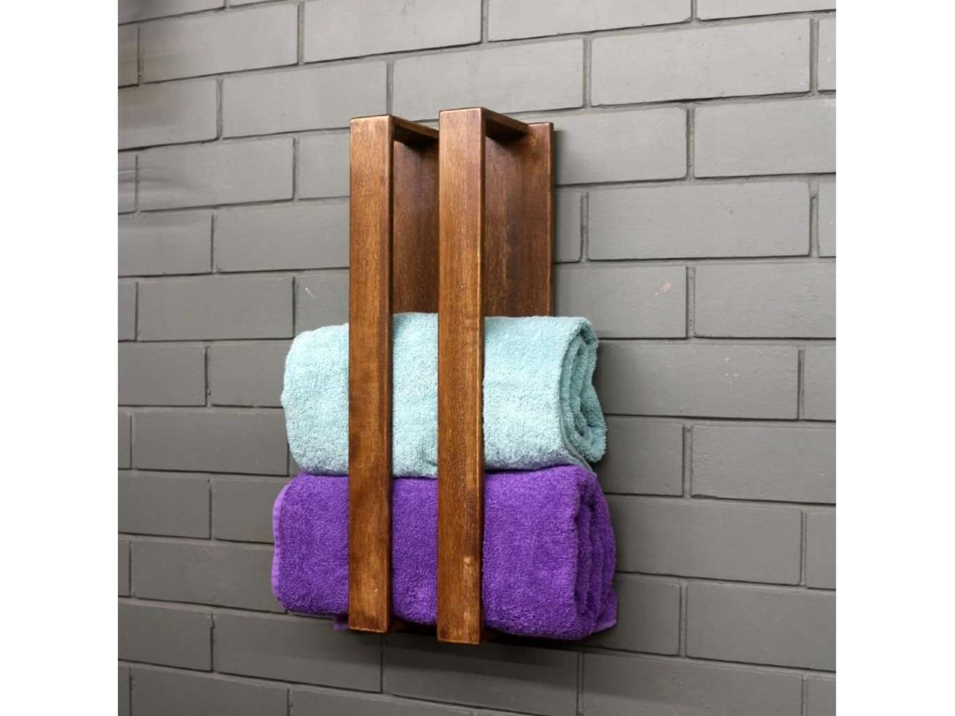 BARISH-Towel Holder | Wall Mount Towel Holder Organiser | Handcrafted with Rubberwood | Superior Finish & Unique Contemporary Design | 13 x 20 x 53CM - Walnut