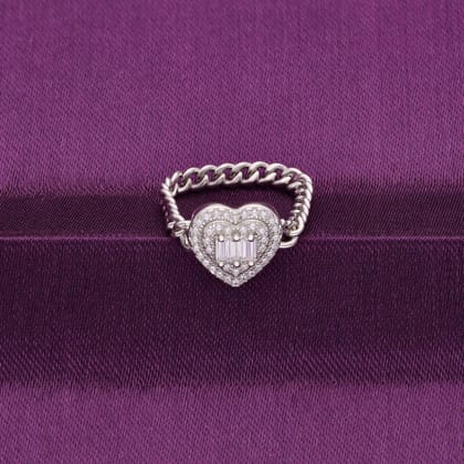 Aesthetic Intricate Heart Silver Ring-White Stone / Silver / US 6 (16.5 mm Diameter)
