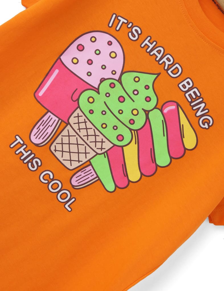 Luxurious Kids Girls T-Shirt Grey Heather Mélange / Vibrant Orange, Soft Cotton, Ages 7-14 (2pcs