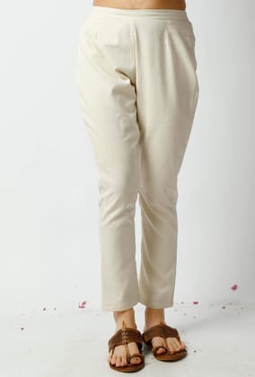 The Icandescent Off White Cotton Pant-XS