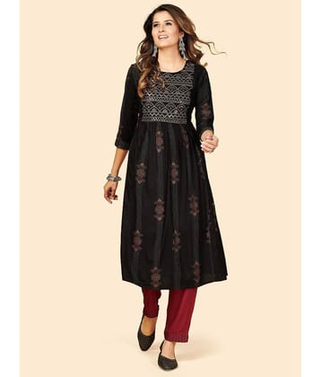 Vbuyz - Black Cotton Women's Flared Kurti ( Pack of 1 )