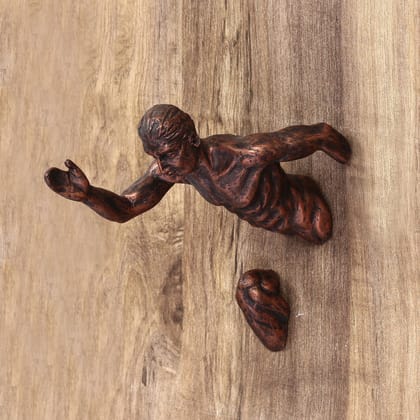 Brown Polyresin Running Man Sculpture Decorative Wall Hanging Figurine