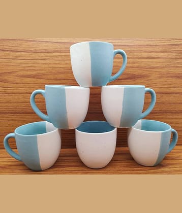 Laghima jadon Round U Shape Colorblock Ceramic Tea Cup 150 ml ( Pack of 6 )