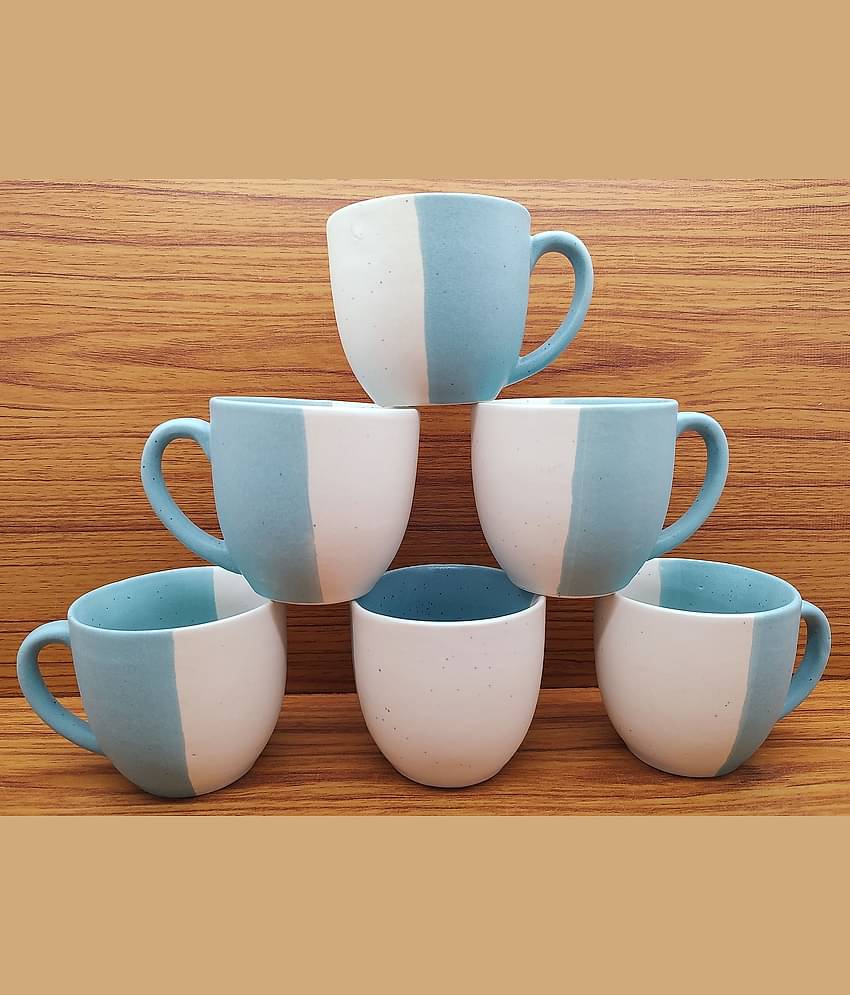 Laghima jadon Round U Shape Colorblock Ceramic Tea Cup 150 ml ( Pack of 6 )