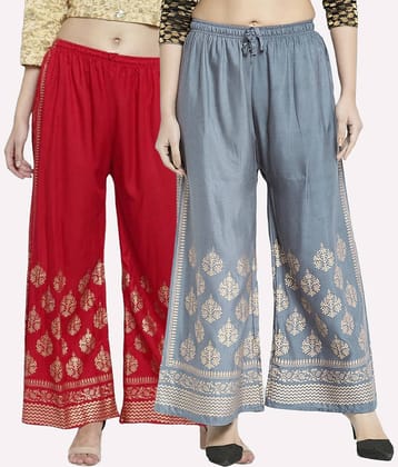 MEYARA - Pink Rayon Flared Women's Palazzos ( Pack of 2 )