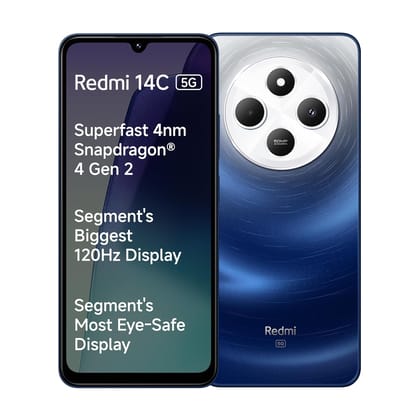 Redmi 14C 5G (Starlight Blue, 4GB RAM, 128GB Storage) | Superfast 4nm Snapdragon 4 Gen 2 | 120Hz 17.47cm (6.88) Display | 5160mAh Battery | 50MP Dual Camera | Premium Starlight Design