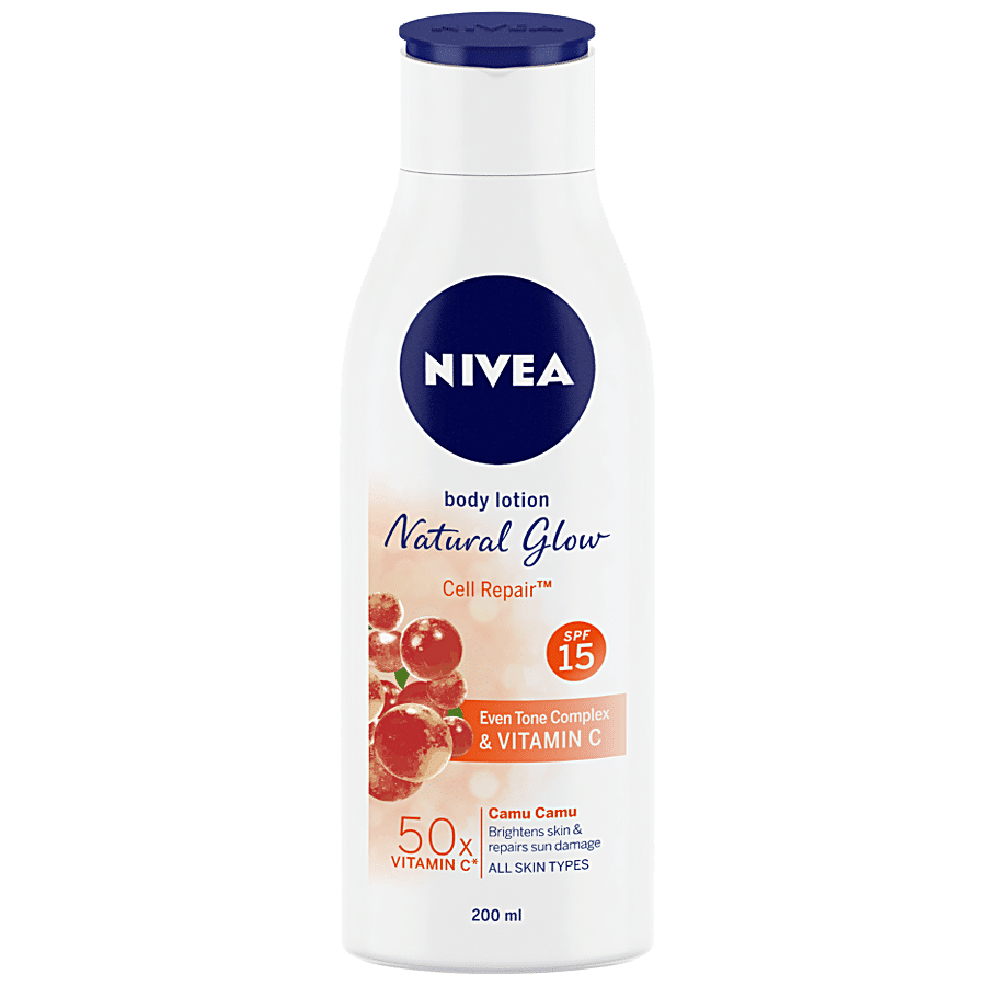Nivea Natural Glow Cell Repair Body Lotion - Spf 15, Even Tone Complex, 50X Vitamin C, Brightens Skin, 200 Ml