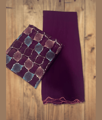 Kalpana Creation Georgette Solid Saree With Unstitched Blouse Piece ( Purple )