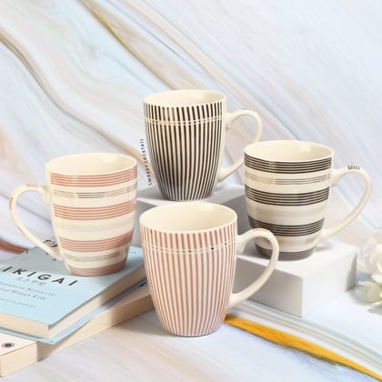 Sip In Stripes Mugs - Set Of 4-Brown Vertical Stripe - SET OF 4