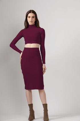 Cherry Coord Set -Turtle Neck Crop Top & Skirt-XS