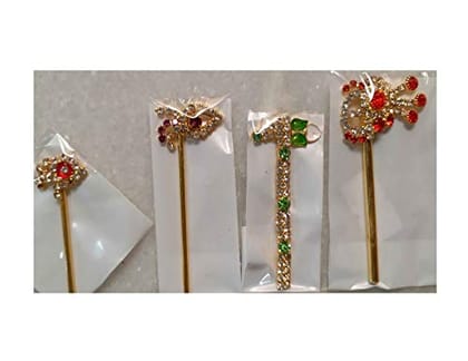 VARNI CREATION Ladoo Gopal Fancy Diamond Bansuri (Assorted Colour) -Set of 4