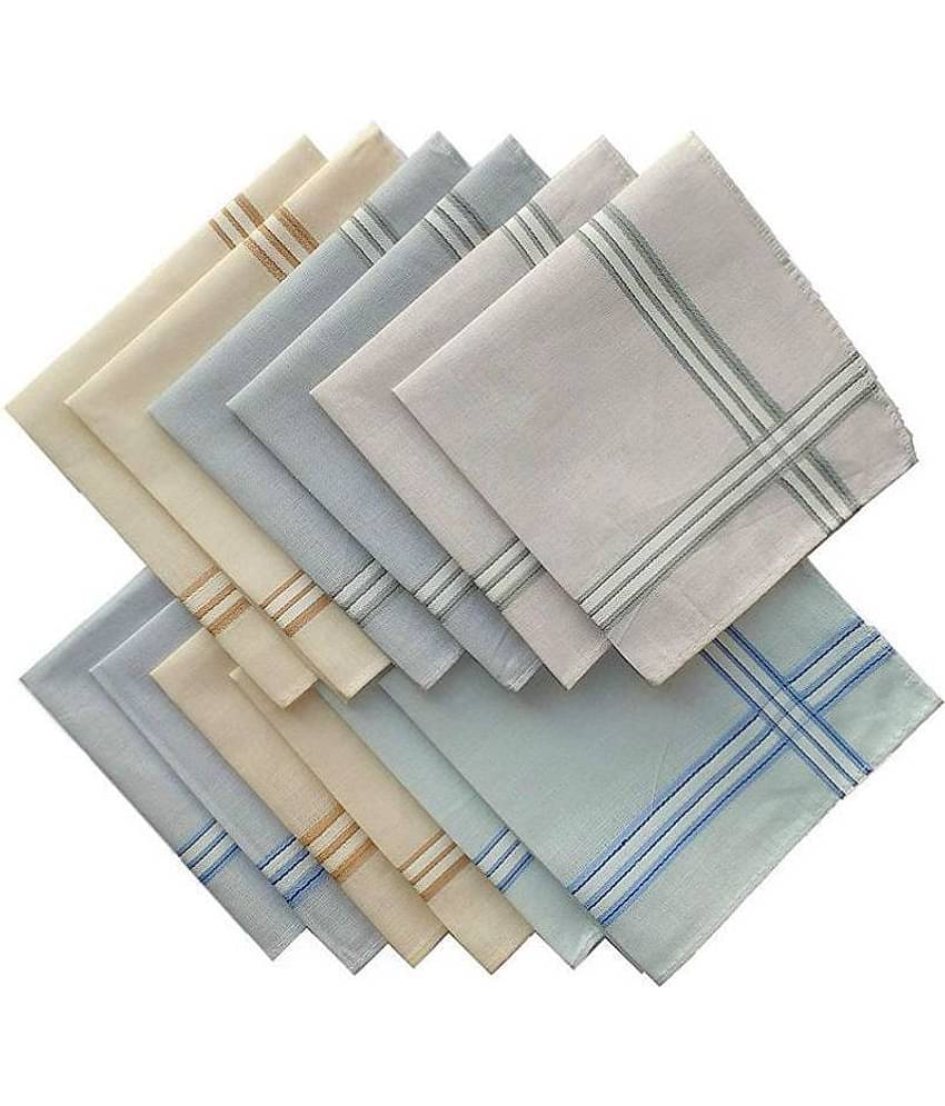 100% Cotton Handkerchief For Men Set of 12 PCs_size (Multicolor with Strips)