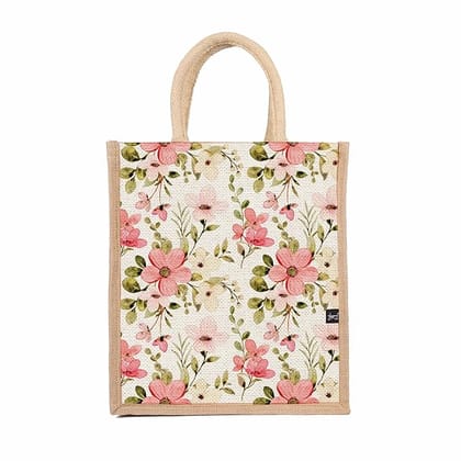 Jute  bag Flower Pattern Pack Of 2