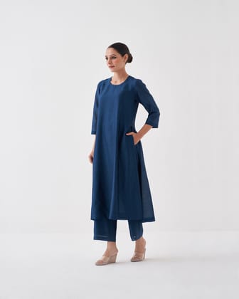 Midnight Blue Silk Chanderi Set-XXS