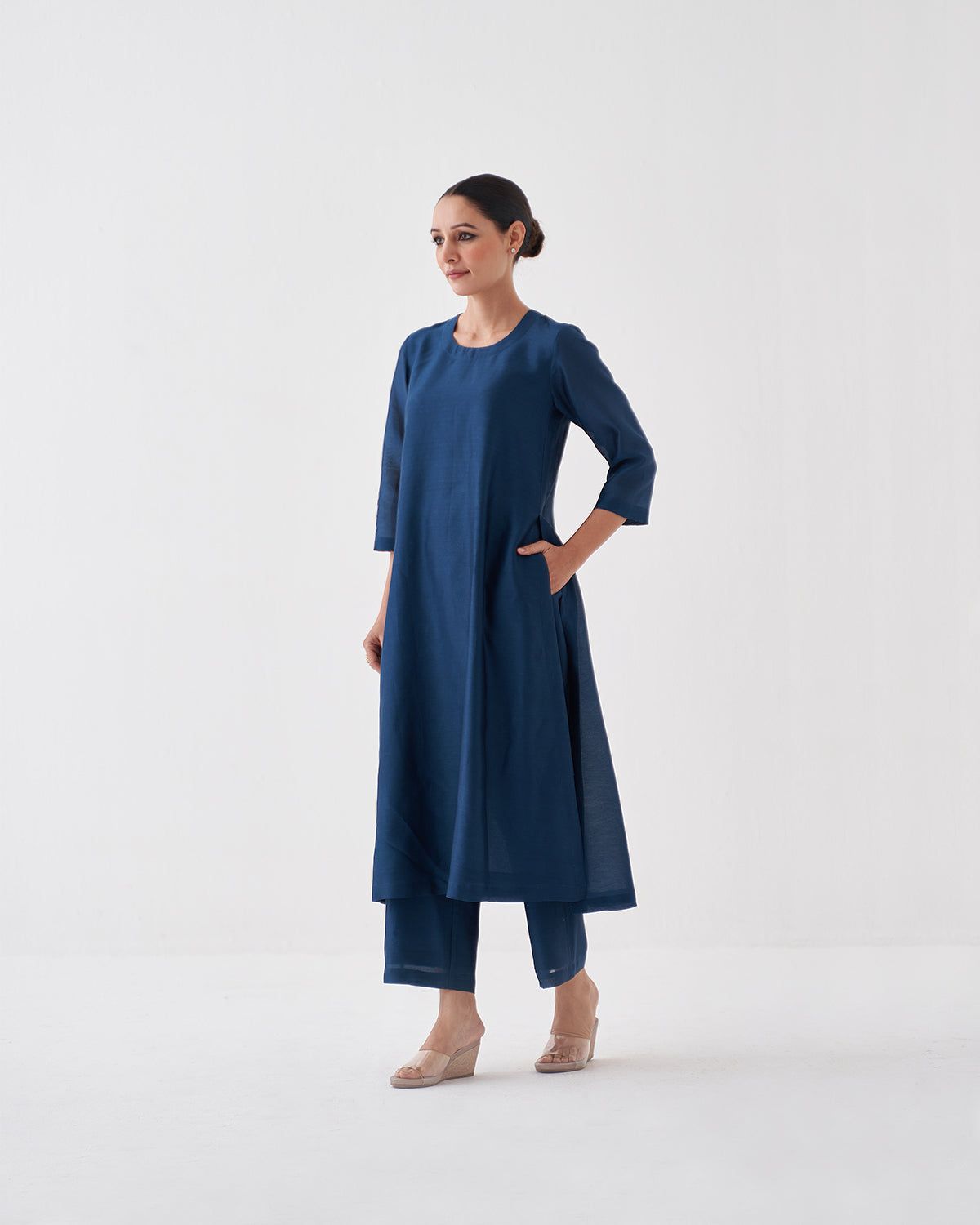 Midnight Blue Silk Chanderi Set-XXS