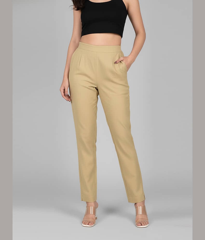 QuaClo Women Cotton Blend Casual Trousers ( Beige )
