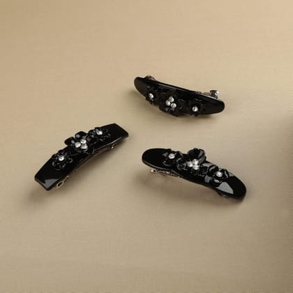 Women Set Of 3 Black French Barrette Clips Women Set Of 3 Black French Barrette Clips