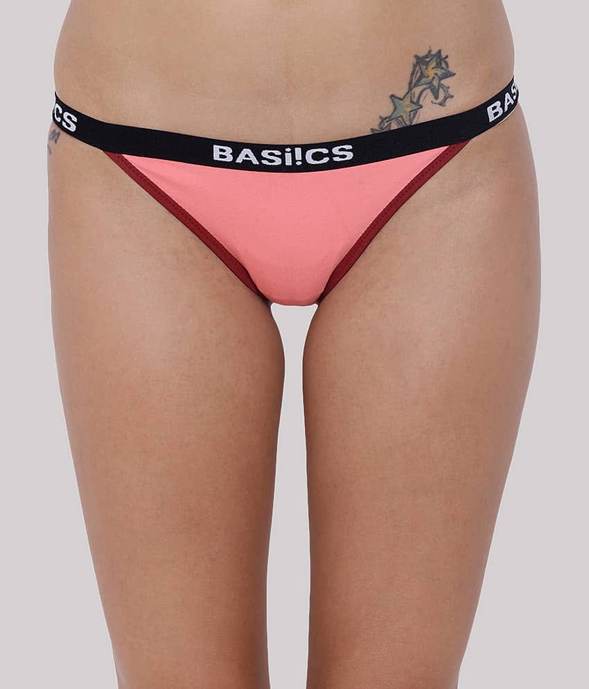 BASIICS By La Intimo Cotton Lycra Solid Women's Crotchless ( Coral ) BCPBR09