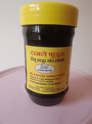 Damale Foods Lemon Date Pickle (500g) | Zero Oil, Preservative Free | Traditional Condiment
