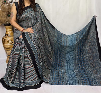Ajrakh Print Modal Silk Style 19-Ajrakh Print