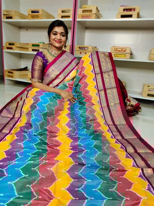 Pochampally Ikkat Pattu Sarees With Kanchi Border