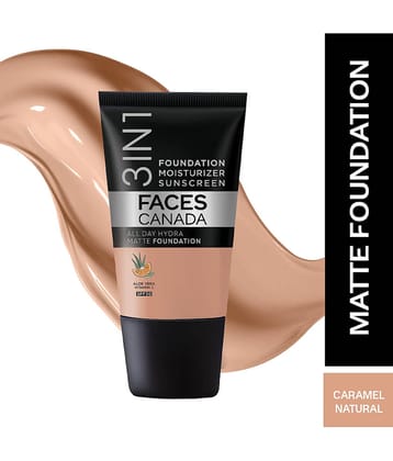 FACES CANADA 3in1 Hydra Matte Foundation + Moisturizer + SPF 30, Medium Natural 022, 18ml (Pack of 1)