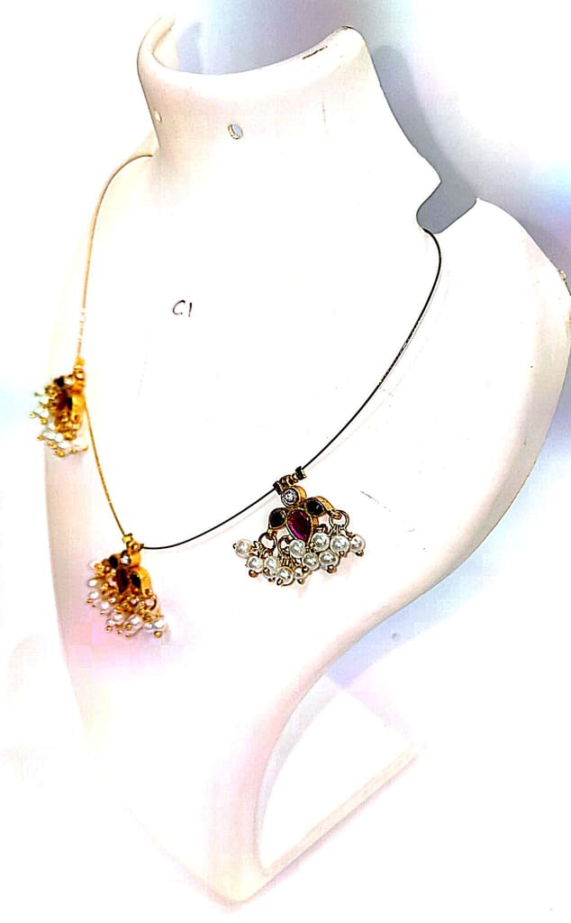 "Stunning Pearl and Ruby Gold Necklace Set"