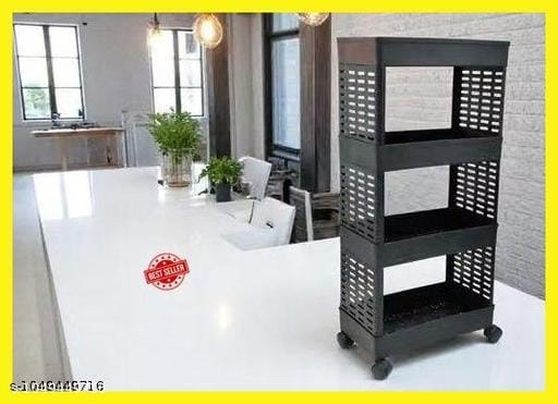 4 Tier Plastic Storage Rack with Wheels Multipurpose Kitchen