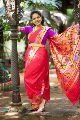Namita's Favourite~ Handloom Pure Silk Paithani Saree With Beautiful Golden Zari Floral Border