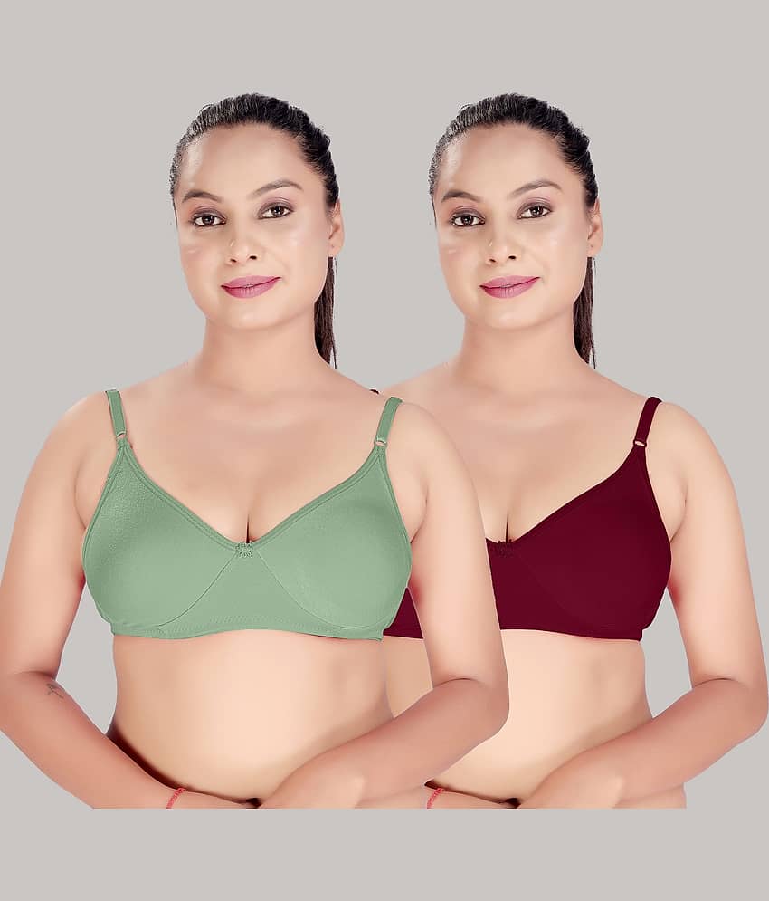 HAYA Pack of 2 Cotton Non Padded Women's Push Up Bra ( Multicolor )