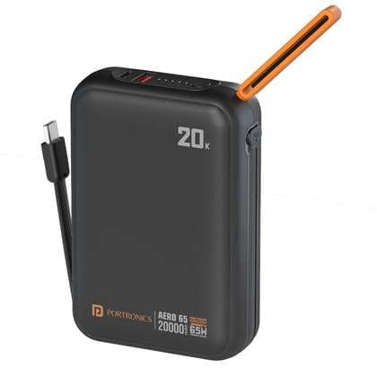 Portronics Aero 65, 20000mah Battery, Led Display, Type C in Built Cable, for Smartphone, Laptops & Tablets