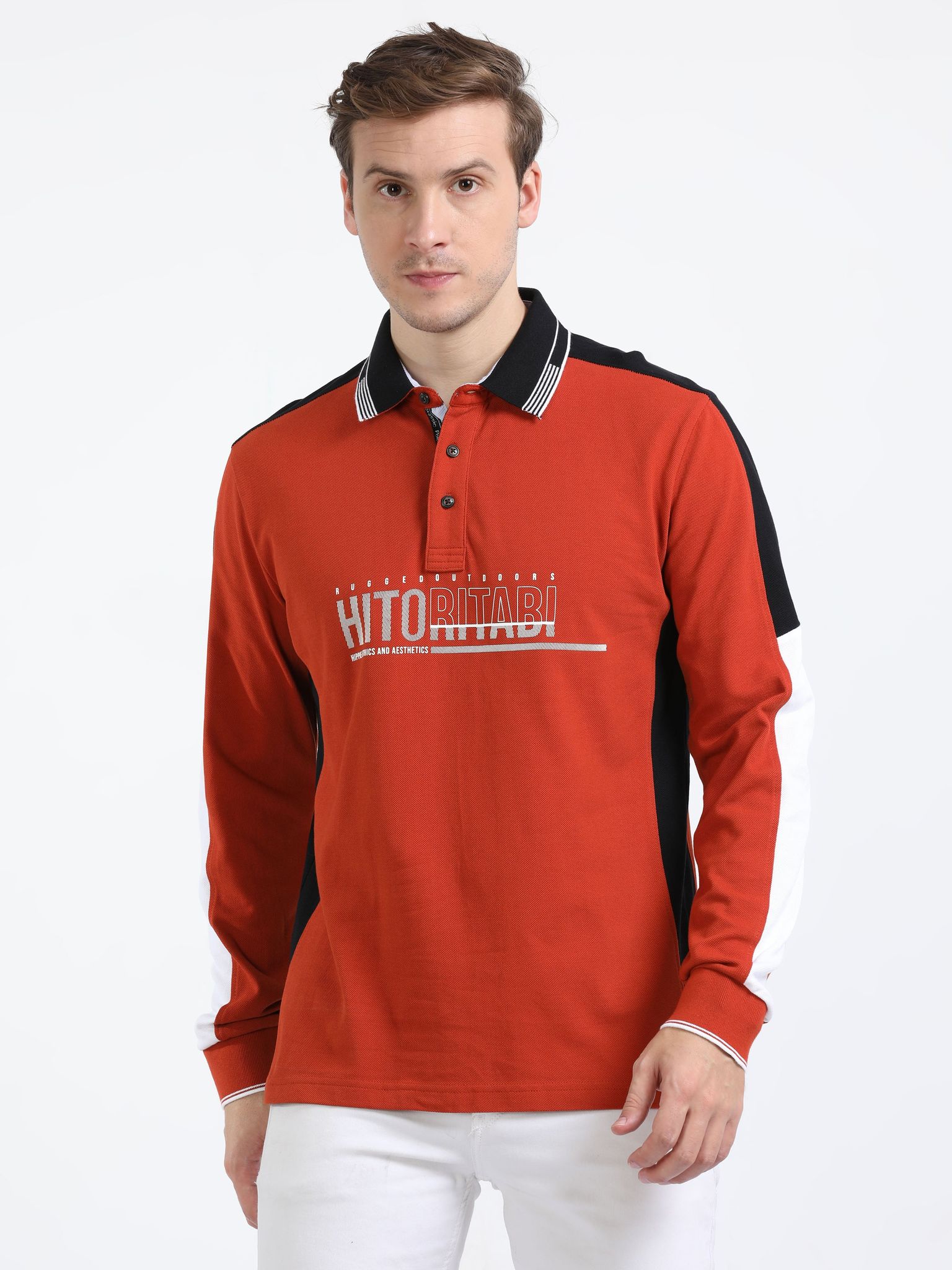 Classic Polo Mens Cotton Full Sleeve Color Blocked Slim Fit Polo Neck Red Color T-Shirt | Verno - 324 B Sf P