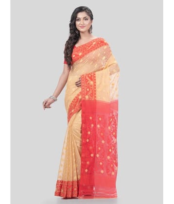 Desh Bidesh Cotton Self Design Saree Without Blouse Piece - Yellow ( Pack of 1 ) - Yellow
