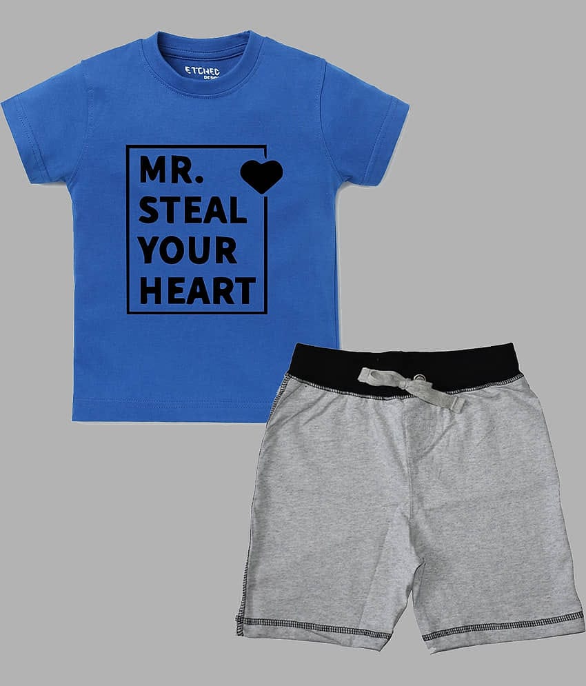 ETCHED DESIGN Pack of 1 Boys Cotton T-Shirt & Shorts Set ( Multicolor )