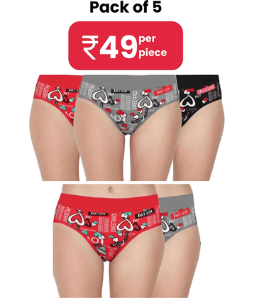 DOOZIE LOVEPLUS Pack of 5 Cotton Printed Women's Hipster ( Multicolor )
