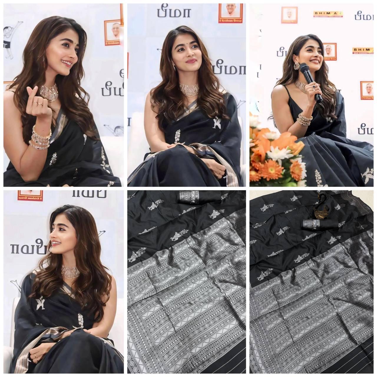 Black Lichi Silk Saree with Jacquard Weaving