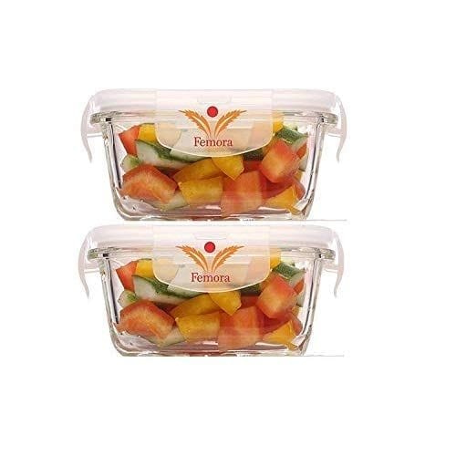 Femora Borosilicate Glass Microwave Safe Square Container, 300 ml - Set of 2