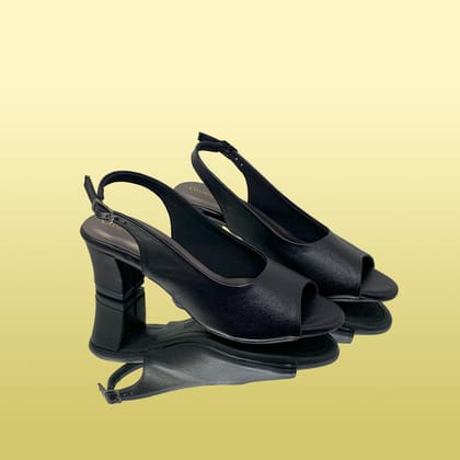 Classic Black Peep-Toe Slingback Heels-Black / 38