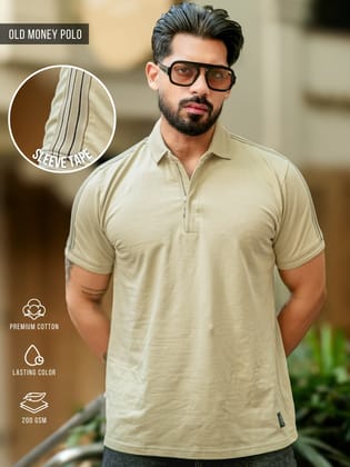 TwillTape Beige Core Half Sleeve Polo T-Shirt-S