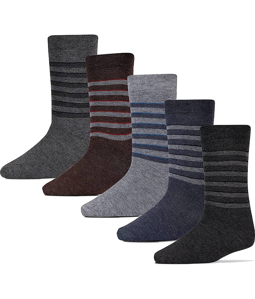 RC. ROYAL CLASS Boy's And Girls Calf Length Woolen Thick Terry Multicolored Socks (Pack of 5 Pairs)